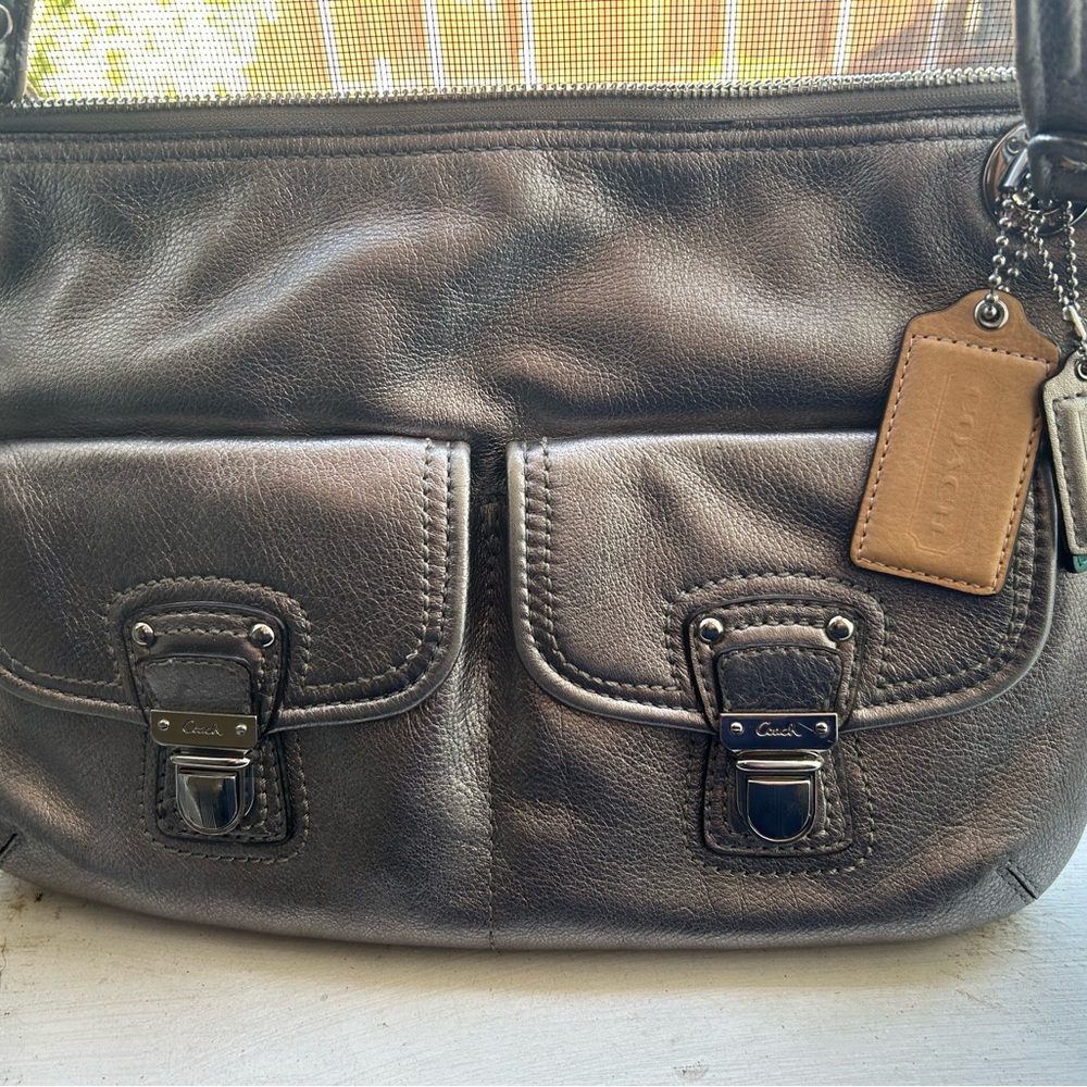 Coach Leather Patch Inside Turquoise Lined Handbag - image 3